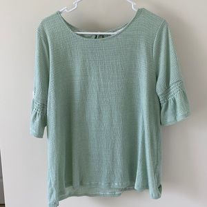 Green Stripe Top with Ruffle Sleeve